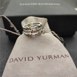 David Yurman Two-Tone Diamond Cable Stackable Ring - Silver & Gold sz7